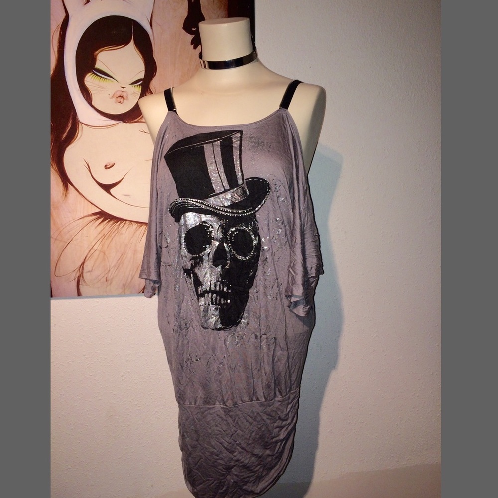 Sexy one of a kind Skull zipper back mini dress